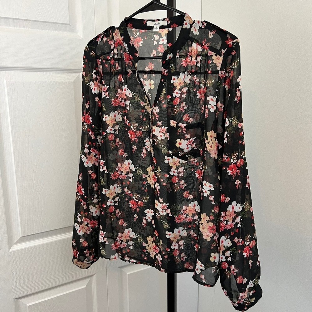 Papaya Vivid Color Floral Blouse Top Size Large